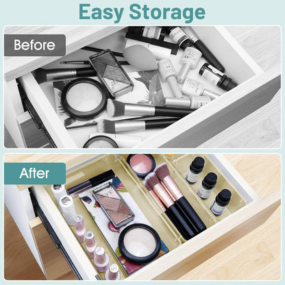 WOWBOX 25 PCS Clear Plastic Drawer Organizer Set, 4 Sizes Desk Drawer Divider Organizers and Storage Bins for Makeup, Jewelry, Gadgets for Kitchen, Bedroom, Bathroom, Office