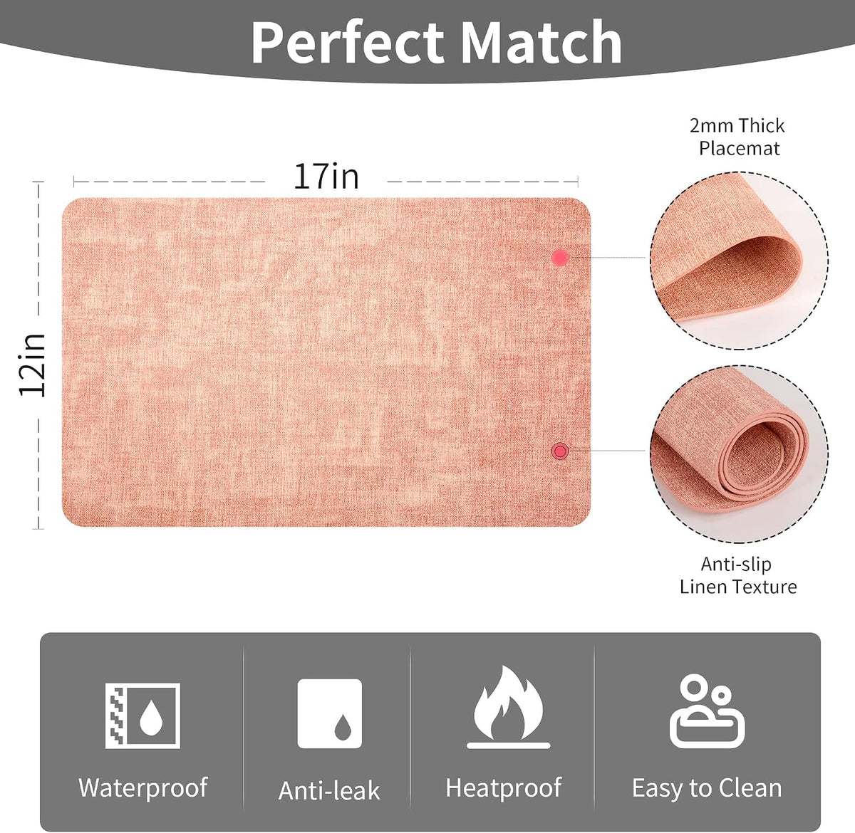 Maxpearl Faux Leather Placemats Set of 6 - Waterproof - Wipe Clean - Heat Resistant - Anti Slip Dining Table Place Mats, Suitable for Indoor & Outdoor Use, 17’’×12’’, Beige