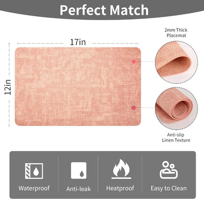 Maxpearl Faux Leather Placemats Set of 6 - Waterproof - Wipe Clean - Heat Resistant - Anti Slip Dining Table Place Mats, Suitable for Indoor & Outdoor Use, 17’’×12’’, Beige