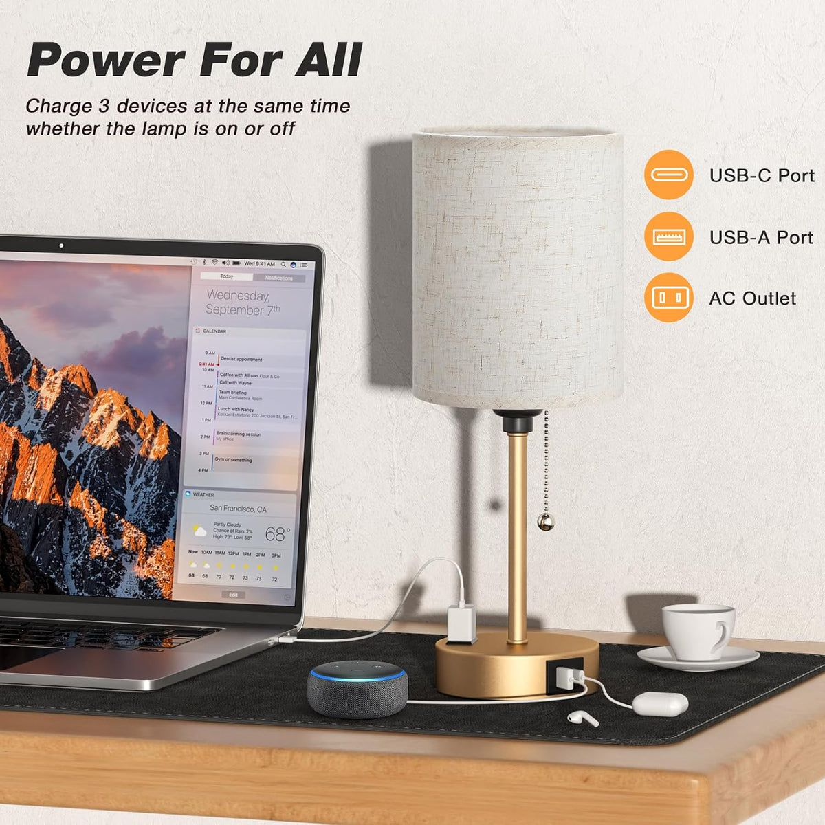 Dicoool Bedside Table Lamp for Bedroom - Small Desk Lamp with USB Ports