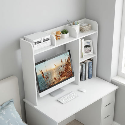 Desktop Bookshelf, Countertop Storage Hutch with 5 Shelves for Computer Desk, Desk 3-Tier Display Rack, Multipurpose Wood Desktop Hutch Storage Organizer for Dorm Office Home