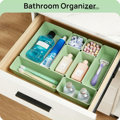 Vtopmart 25 PCS Clear Plastic Drawer Organizers Set, 4-Size Versatile Bathroom and Vanity Drawer Organizer Trays, Storage Bins for Makeup, Bedroom, Kitchen Gadgets Utensils and Office