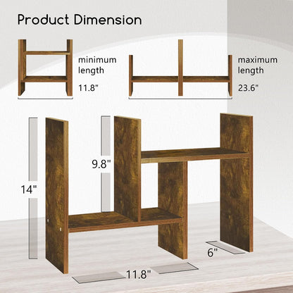 Jerry & Maggie Desktop Organizer Office Storage Rack Adjustable Wood Display Shelf Free Style Double H, Multi-Functional Mini Bookshelf for Desk Natural Stand (White)