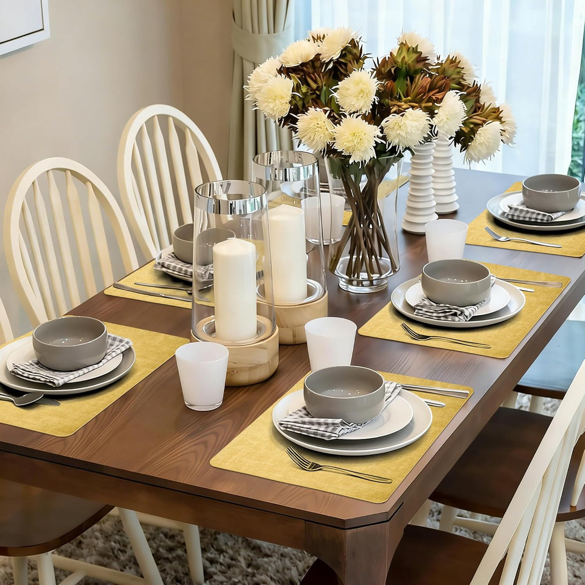Maxpearl Faux Leather Placemats Set of 6 - Waterproof - Wipe Clean - Heat Resistant - Anti Slip Dining Table Place Mats, Suitable for Indoor & Outdoor Use, 17’’×12’’, Beige