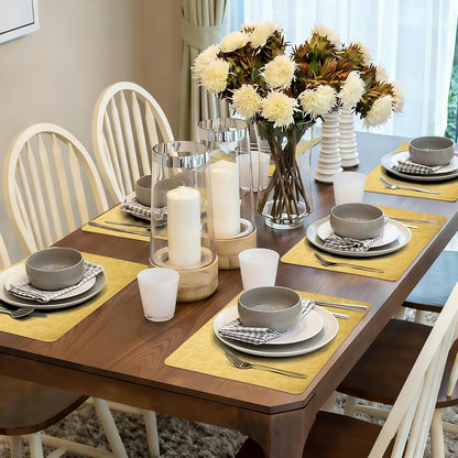 Maxpearl Faux Leather Placemats Set of 6 - Waterproof - Wipe Clean - Heat Resistant - Anti Slip Dining Table Place Mats, Suitable for Indoor & Outdoor Use, 17’’×12’’, Beige