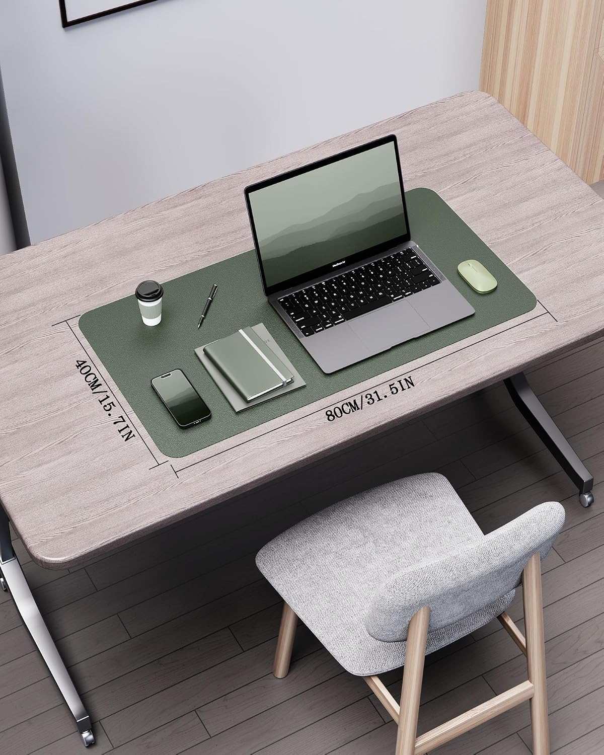 Double-Sided Desk Pad, 31.5"x15.7"Leather Desk Mat, Eco Cork Desk Pad Protector,Large Mouse Pad,Waterproof Desk Blotter for Office/Home(Coffee)