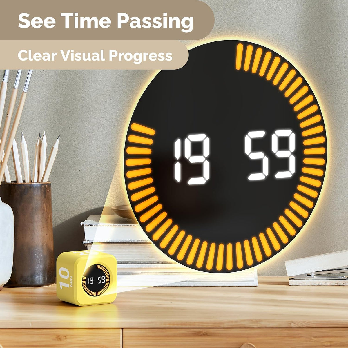 KADAMS Pomodoro Cube Timer Productivity Visual Timer - 5/10/25/50 Min Rotating Countdown (1, Green)