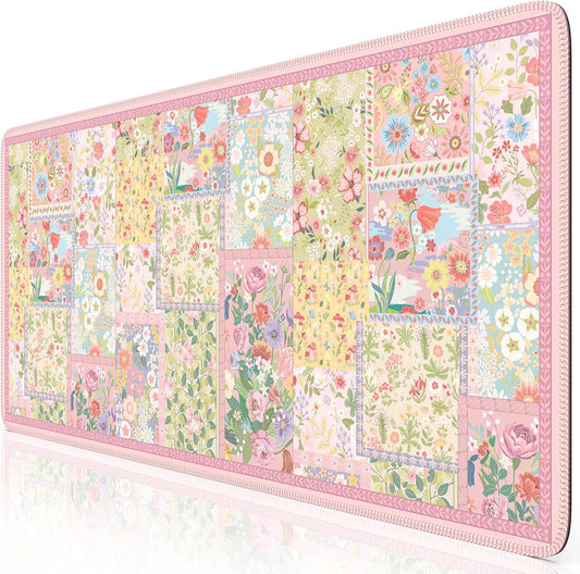 Desk Mat,Mouse Pad for Office Desk,35.4x15.7in,Pink Flowers