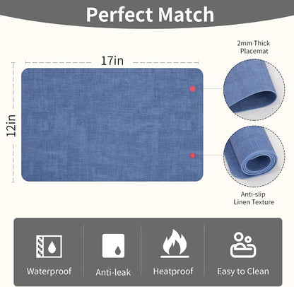Maxpearl Faux Leather Placemats Set of 6 - Waterproof - Wipe Clean - Heat Resistant - Anti Slip Dining Table Place Mats, Suitable for Indoor & Outdoor Use, 17’’×12’’, Beige