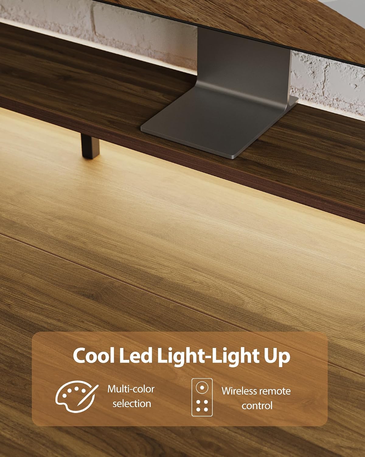 48 * 24 Inch Electric Standing Desk with Shelf & Led, Dark Walnut