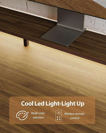 48 * 24 Inch Electric Standing Desk with Shelf & Led, Dark Walnut