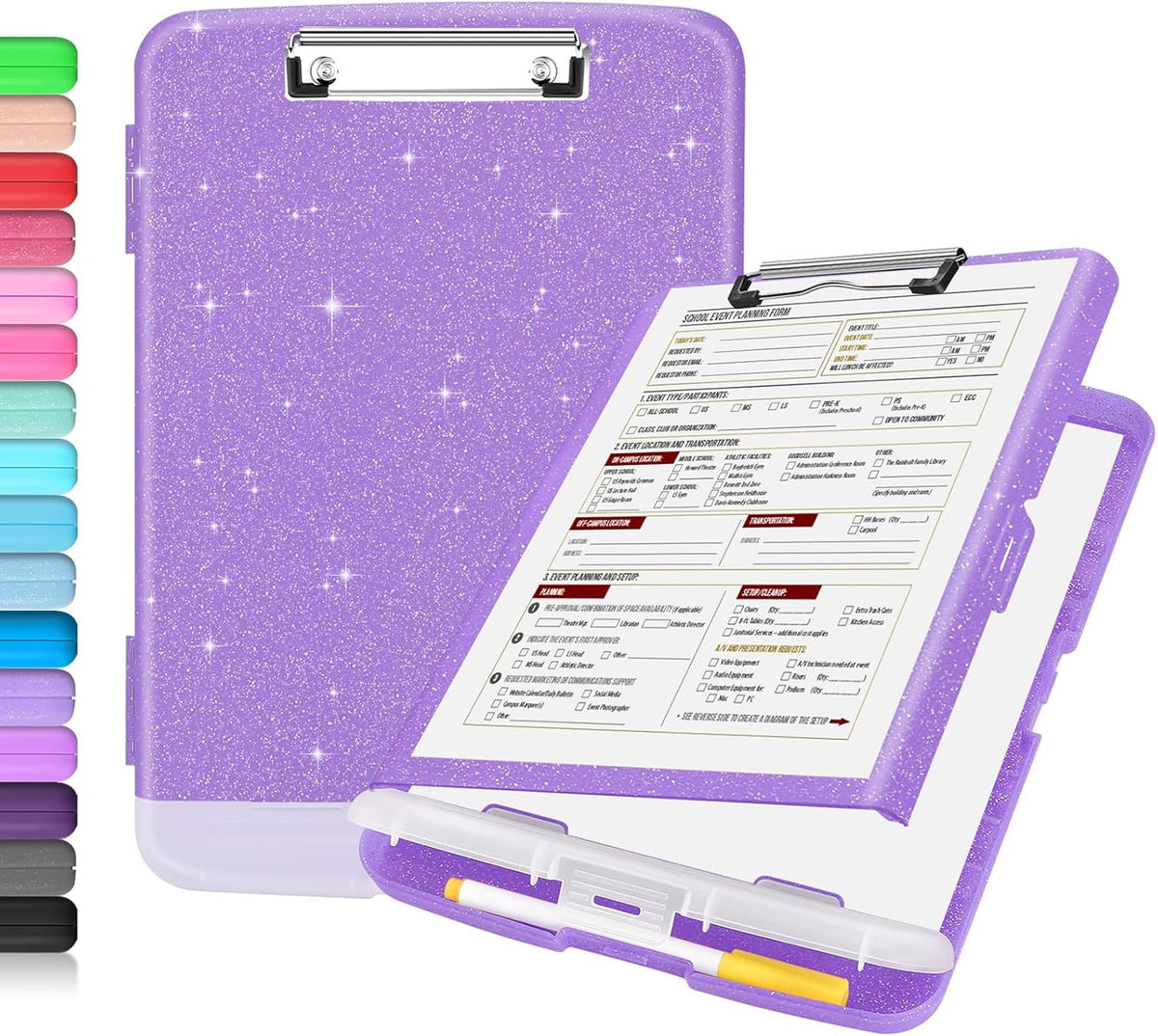 Clipboard with Storage, Clip Board 8.5 x 11 with Pen Holder, High Capacity Plastic Organization Case Box for Letter Legal A4 Size Paper, Nurses Teachers Must Haves, School & Office Supplies