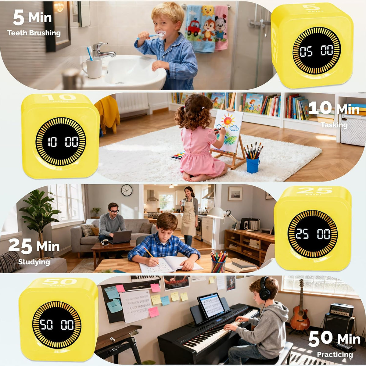 KADAMS Pomodoro Cube Timer Productivity Visual Timer - 5/10/25/50 Min Rotating Countdown (1, Green)