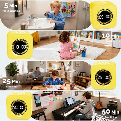 KADAMS Pomodoro Cube Timer Productivity Visual Timer - 5/10/25/50 Min Rotating Countdown (1, Green)