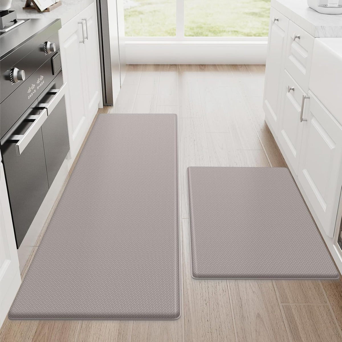 StepRite Kitchen Mats, 2PCS Kitchen Rugs, Cushioned Anti Fatigue Kitchen Mats for Floor, Non-Slip Standing Desk Mat, Waterproof Kitchen Rug Set for Kitchen, Floor, Office, 17.3"x30"+17.3"x47", Black