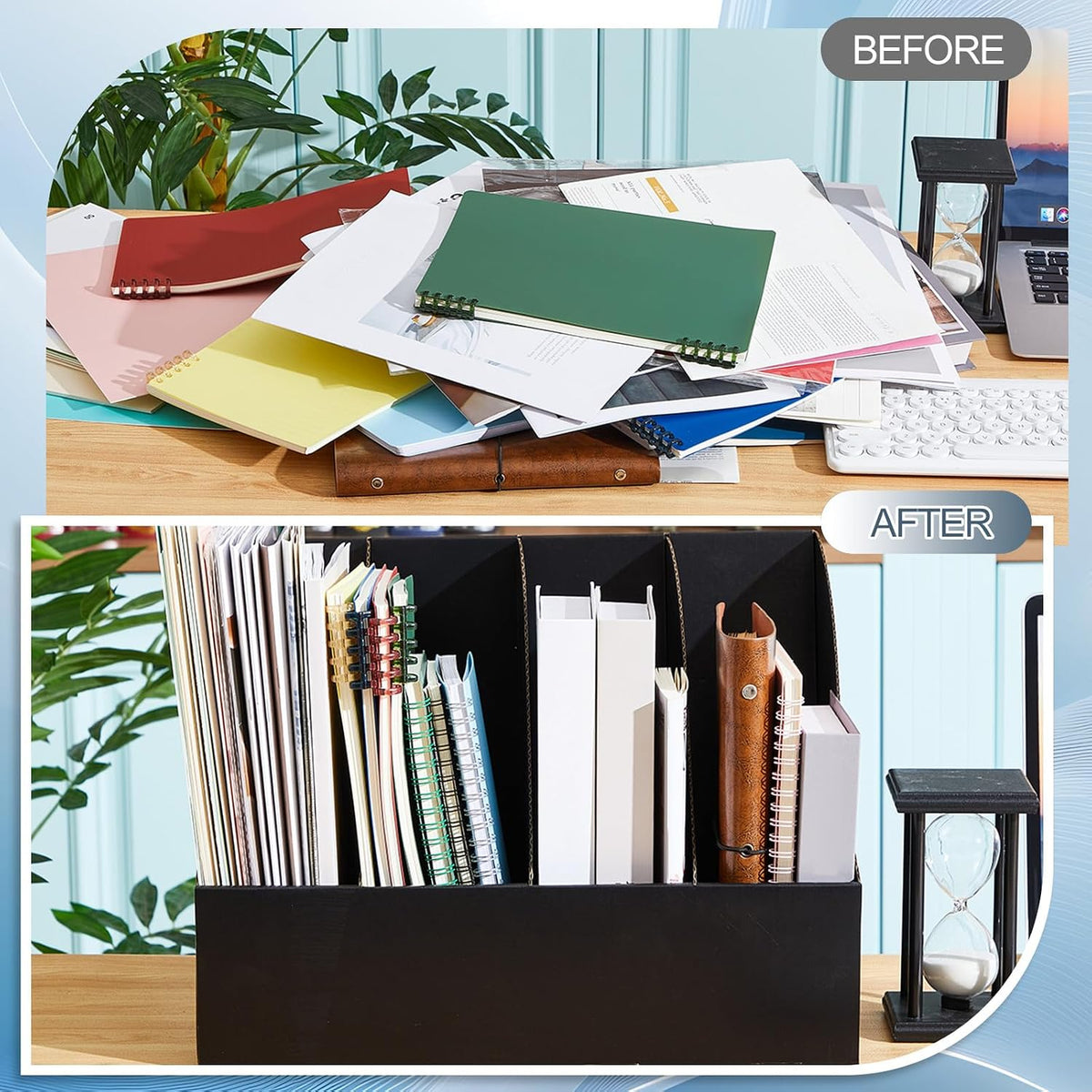 3 Pack Cardboard Magazine File Holders 12 Grids Vertical Book Bins 10.6'' x 10.2'' x 14'' Magazine Document Storage Box for Desk Shelves Home Office Classroom Library Use (White)
