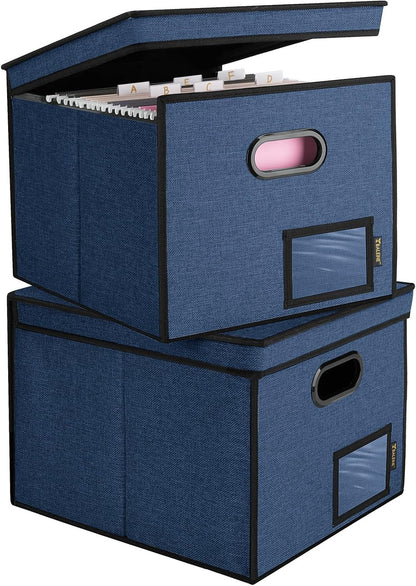 BALEINE File Organizer Box with Lid, Collapsible File Folder Organizer with Plastic Slide, Hanging File Folder Box for Office Document Storage (Black)