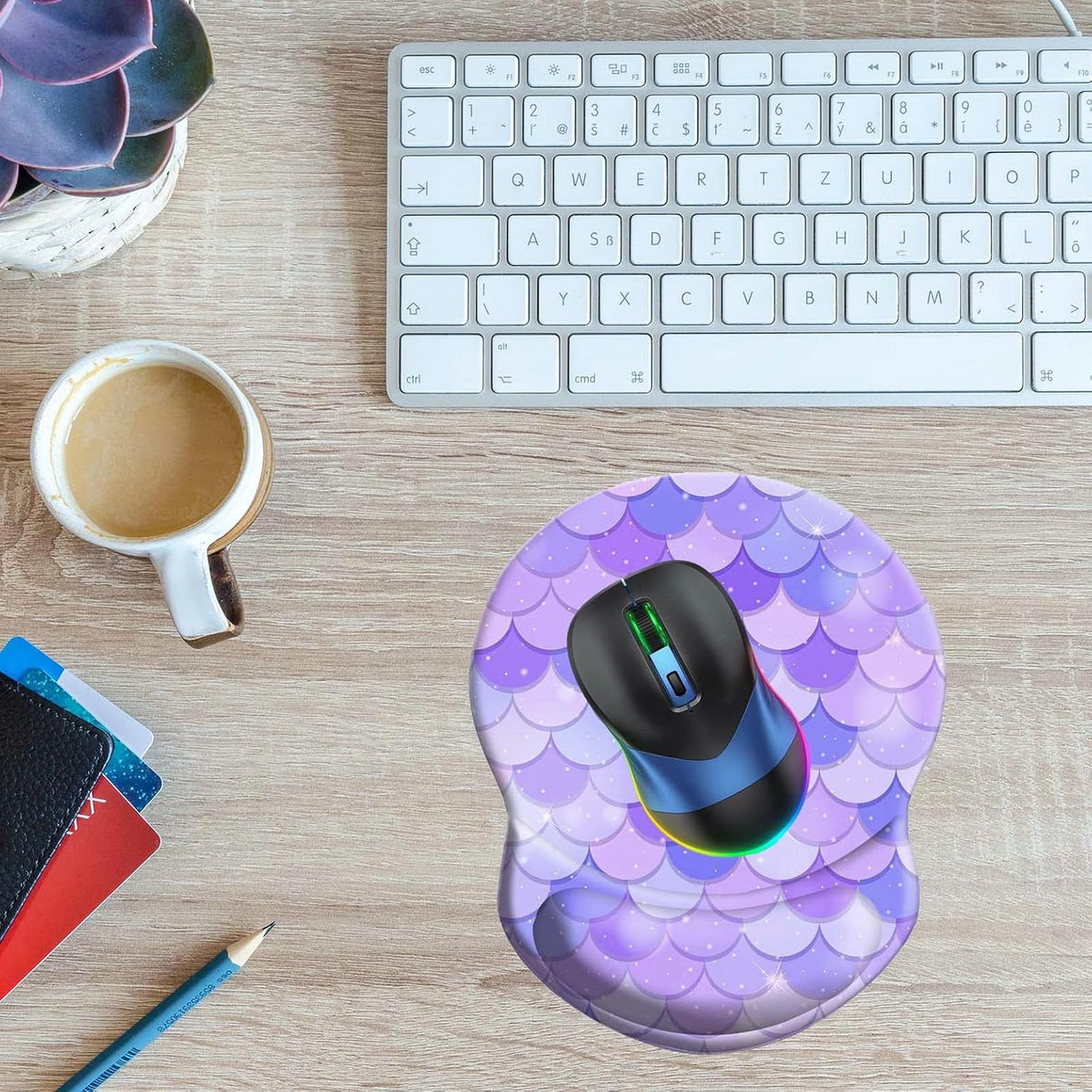 Wrist Support Mouse Pad Anti Slip Rubber Wrist Rest Mousepad 9in X 8in Small Desktop Notebook Mouse Mat for Working and Gaming (M-Pink Floral)