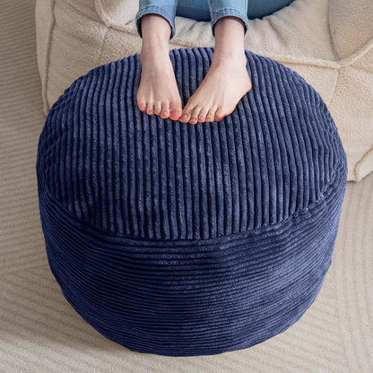 Round Stuffed Pouf Ottoman, Corduroy Poufs with Foam Chunk Filling, Furry and Fluffy Pouf Foot Stool Storage Ottoman, 20 X 15 Floor Poufs Foot Rest for Living Room, Dark Grey