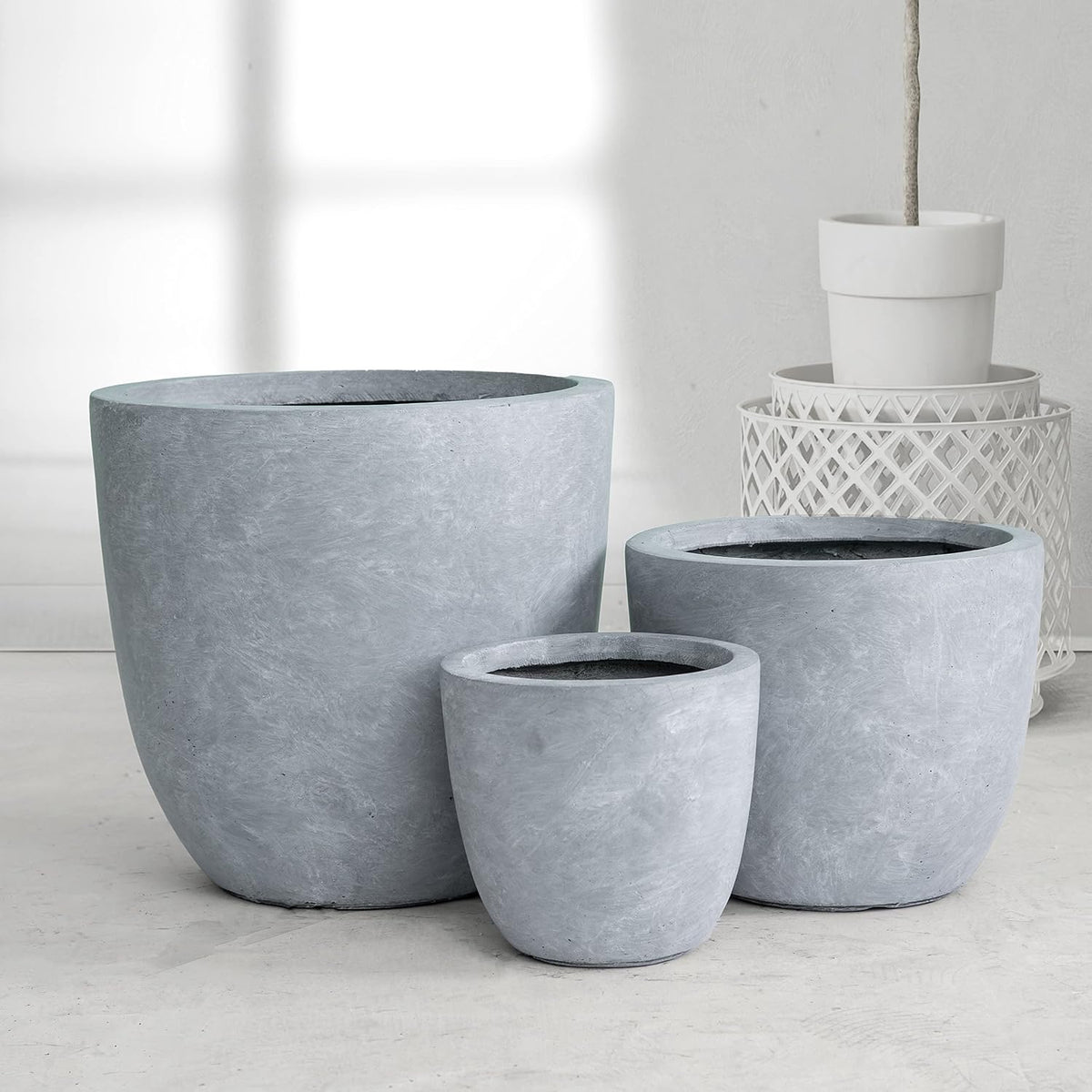 Kante 8.9" H x 10" W Small Concrete Planter, Compact Desktop Plant Pot with Drainage Hole & Rubber Plug – Lightweight Breathable Cement Container for Succulents, Cactus, Herbs, Indoor Outdoor, Gift