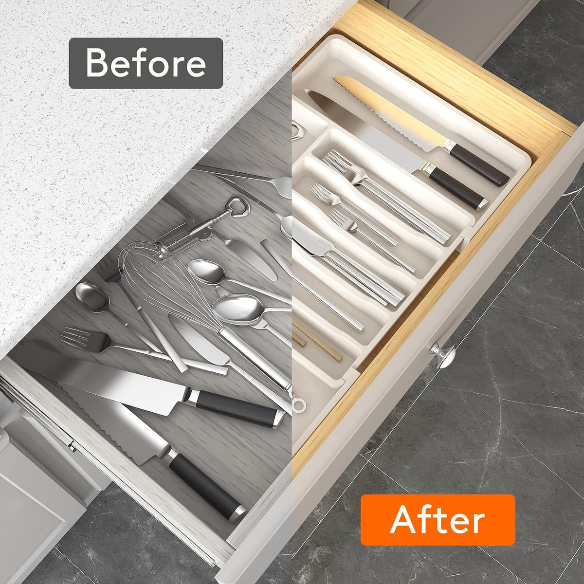 Expandable Silverware Drawer Organizer, Kitchen Utensil Tray