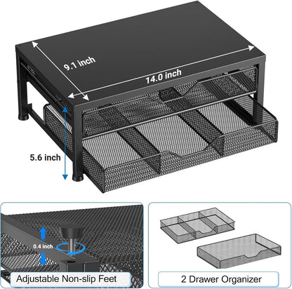 Desk Organizers and Accessories, Computer Monitor Stand Riser with Drawer and 2 Pen Holders, Printer & Laptop Stand, Office Desk Accessories & Workspace Organizers for Home Office Supplies, Black