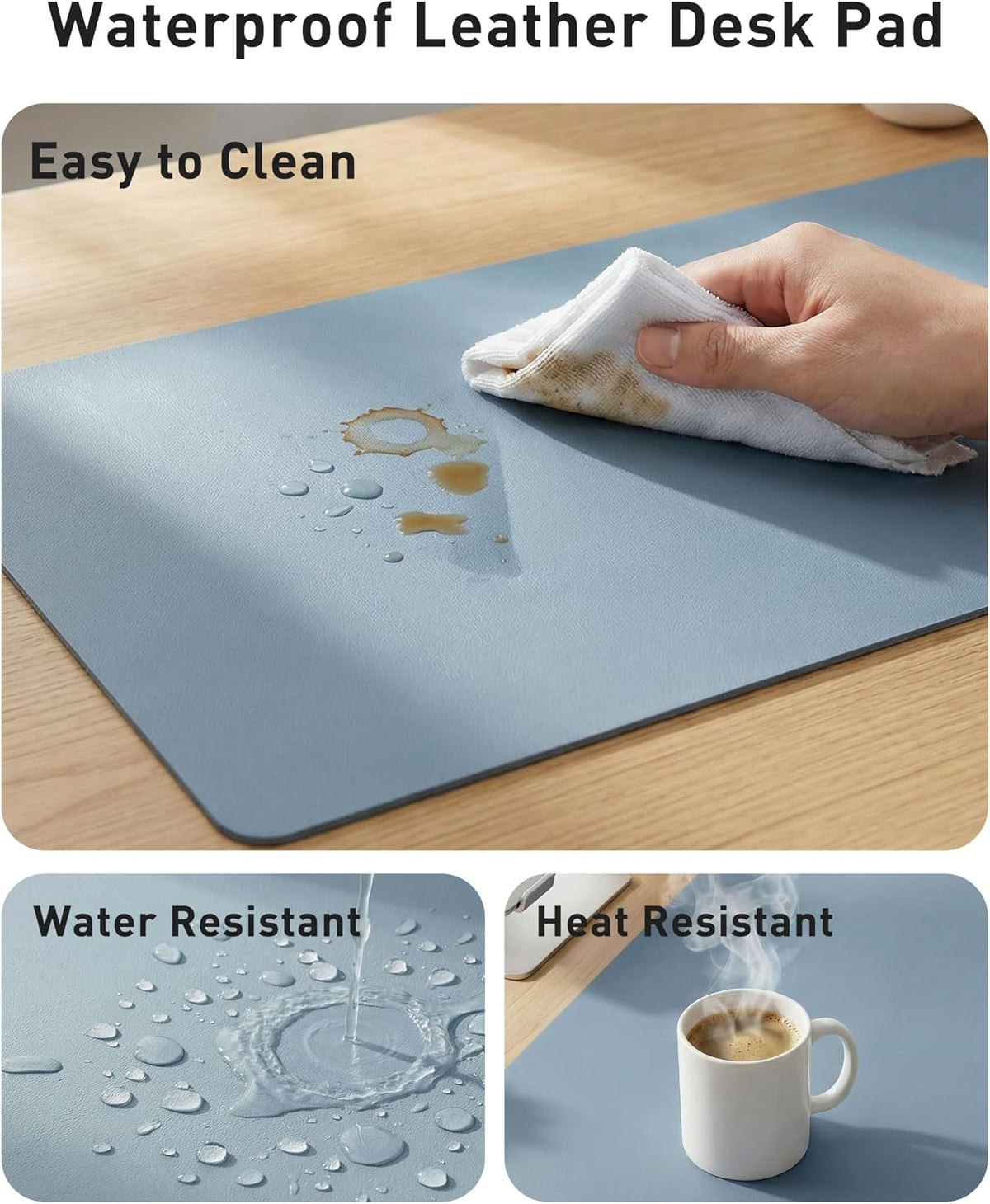 Aothia Leather Office Desk Pad Protector, Non-Slip PU Leather Desk Blotter, Waterproof Laptop Writing Mouse Pad for Office and Home, Black, 31.5" x 15.7" - Colors B