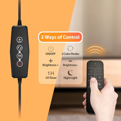 Reading Light with Remote, LED Desk Lamp Clip on [1H Timer & Nightlight] RA>95 Dimmable Flexible Gooseneck, Reading Lamp with Clamp for Table - 3.5'' (Adapter Included)