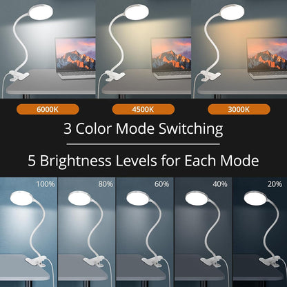 Reading Light with Remote, LED Desk Lamp Clip on [1H Timer & Nightlight] RA>95 Dimmable Flexible Gooseneck, Reading Lamp with Clamp for Table - 3.5'' (Adapter Included)