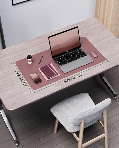 Double-Sided Desk Pad, 31.5"x15.7"Leather Desk Mat, Eco Cork Desk Pad Protector,Large Mouse Pad,Waterproof Desk Blotter for Office/Home(Coffee)