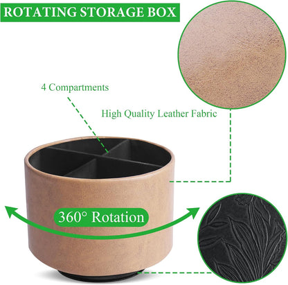 Round Leather Art Supply Organizer,Remote Control Holder,360 Degree Rotating,Multi-Functional Pencil Holder,4 Compartments Desktop Stationary Organizer(1-Blue Bird) - Colors C