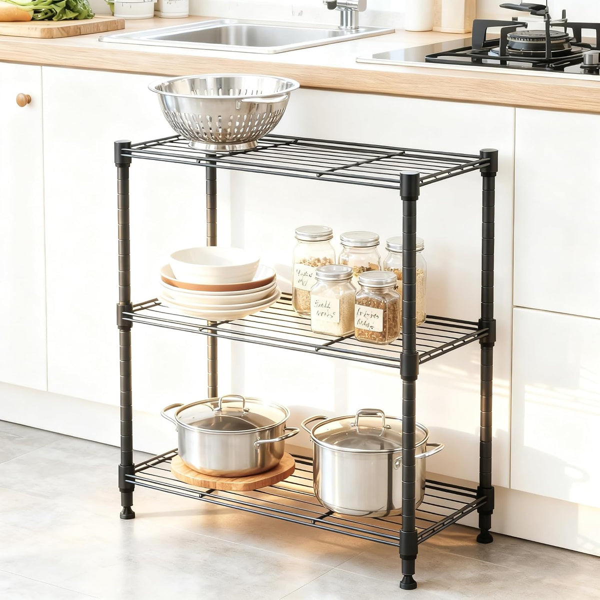 M MZG 450 lbs Steel Storage Shelving 3-Tier Utility Shelving Unit Steel Organizer Wire Rack for Home,Kitchen,Office (11.8" D x 17.7" W x 26.3" H) - Colors A