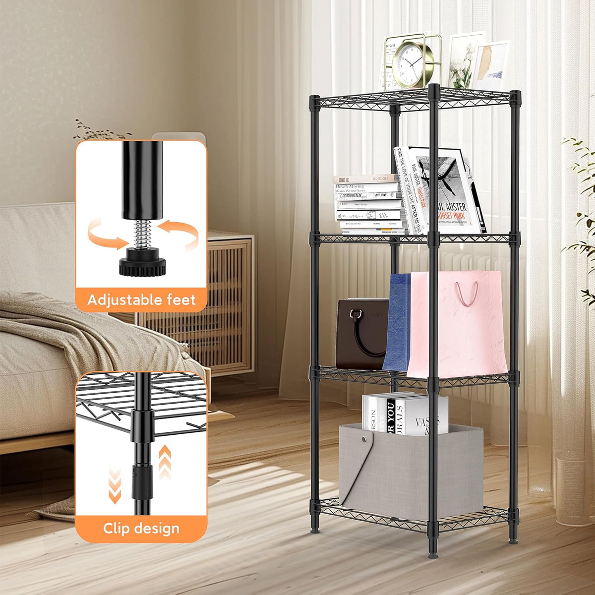 M MZG 450 lbs Steel Storage Shelving 3-Tier Utility Shelving Unit Steel Organizer Wire Rack for Home,Kitchen,Office (11.8" D x 17.7" W x 26.3" H) - Colors B