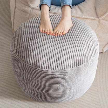 Round Stuffed Pouf Ottoman, Corduroy Poufs with Foam Chunk Filling, Furry and Fluffy Pouf Foot Stool Storage Ottoman, 20 X 15 Floor Poufs Foot Rest for Living Room, Dark Grey
