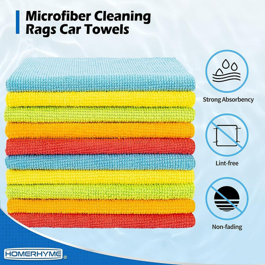 Microfiber Cleaning Cloth, Cleaning Rags Microfiber Towel Bulk Absorbent Lint-Free Wash Cloths, All-Purpose Shop Towels for Cars, Automotive, Garage, Home & Kitchen 11.5"*11.5"