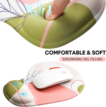 JIKIOU Mouse Pad, 2 Pack Ergonomic Mouse Pads with Comfortable Gel Wrist Rest Support and Smooth Cloth, Non-Slip PU Base for Easy Typing Pain Relief Durable and Easy to Clean Small Black