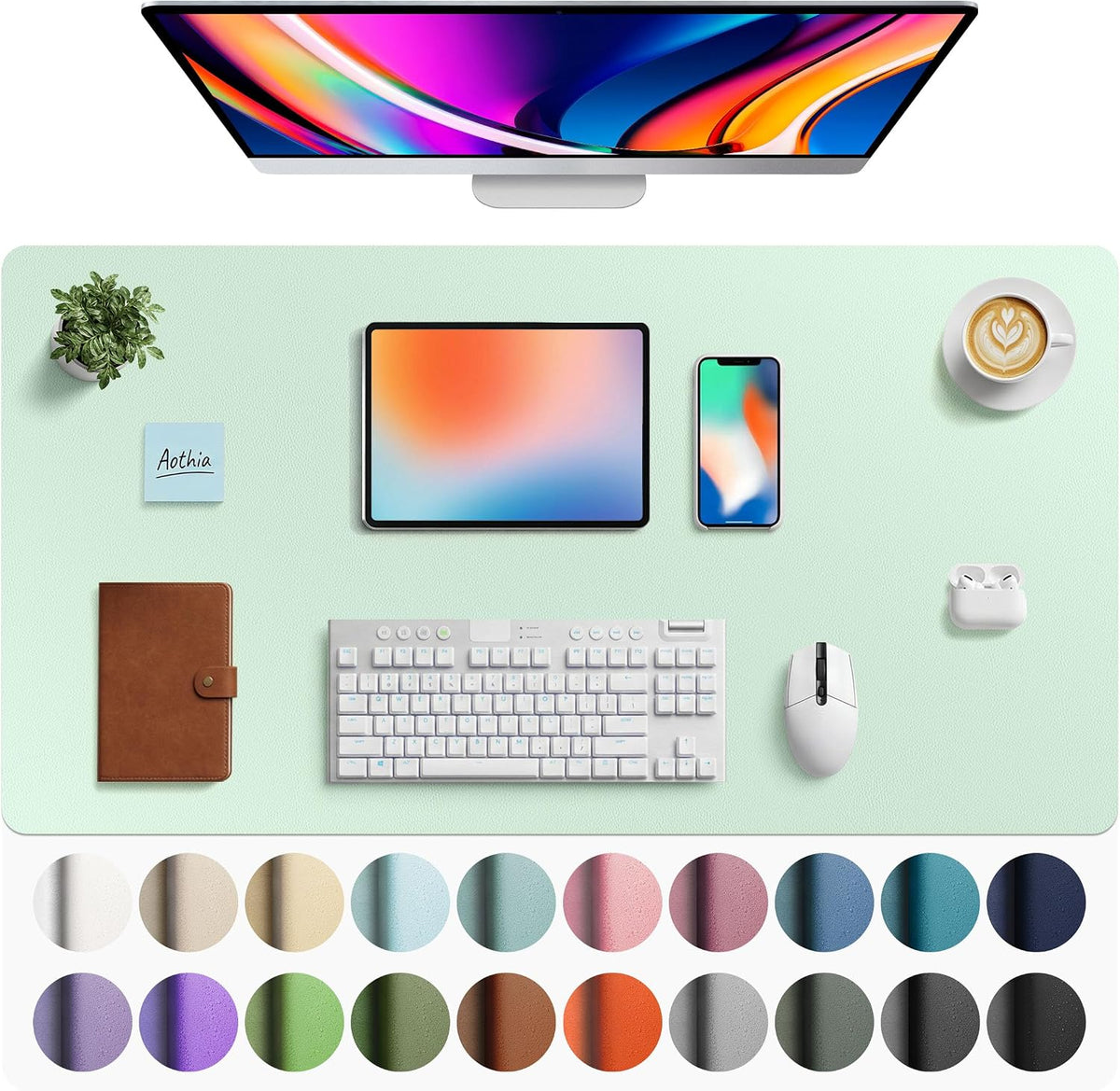 Aothia Leather Office Desk Pad Protector, Non-Slip PU Leather Desk Blotter, Waterproof Laptop Writing Mouse Pad for Office and Home, Black, 31.5" x 15.7" - Colors A