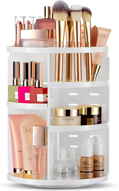 Masirs 360 Rotating Makeup Organizer Countertop - Adjustable Shelf Height - The Perfect Round Spinning Cosmetic Organizer for Bedroom Dresser or Vanity Countertop Storage (Clear)