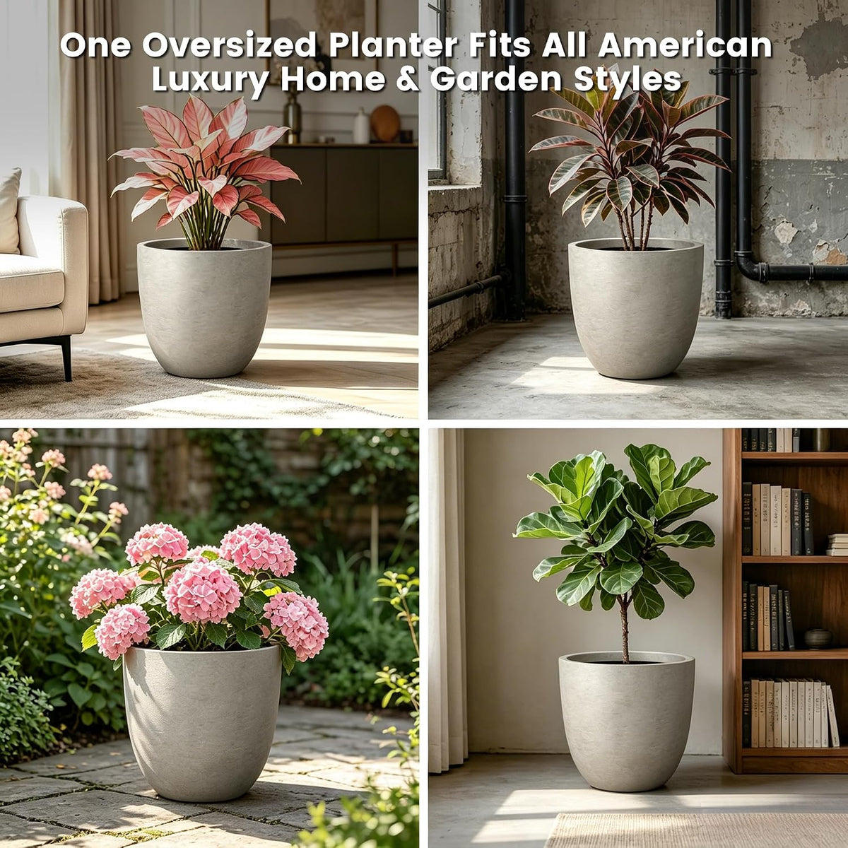 Kante 8.9" H x 10" W Small Concrete Planter, Compact Desktop Plant Pot with Drainage Hole & Rubber Plug – Lightweight Breathable Cement Container for Succulents, Cactus, Herbs, Indoor Outdoor, Gift