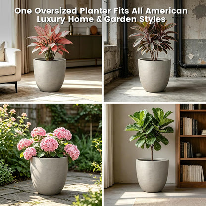 Kante 8.9" H x 10" W Small Concrete Planter, Compact Desktop Plant Pot with Drainage Hole & Rubber Plug – Lightweight Breathable Cement Container for Succulents, Cactus, Herbs, Indoor Outdoor, Gift