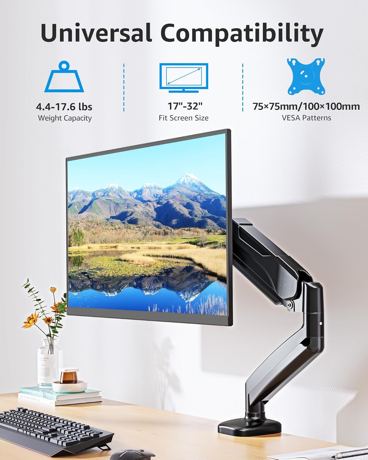 Dual Monitor Stand fits up to 32 inch, 4.4-19.8 lbs Computer Screens, Dual Monitor Desk Mount Height Adjustable, Monitor Arms for 2 Monitors, Home Office VESA Mounts, Freelift White