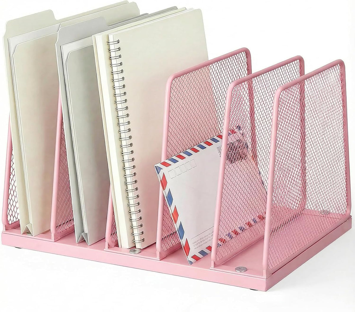AUPSEN 5-Section File Organizer for Desk, Wood Mesh Desktop File Organizer, File Sorter Storage Rack, Vertical Folder Holder for Files, Magazines, Books (Black)