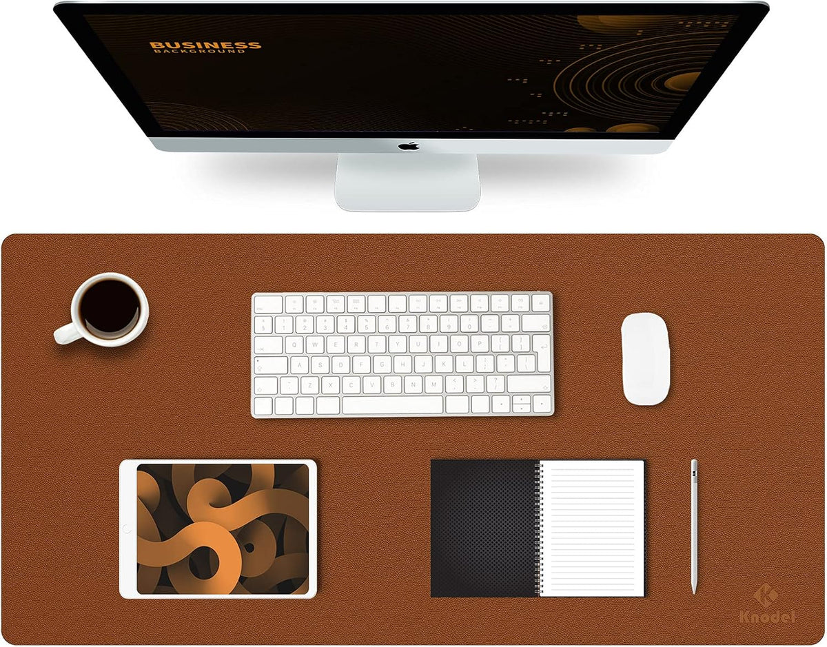 K KNODEL Large Office Leather Desk Mat, Mouse and Keyboard Pad, Computer and Laptop Mat, Desktop Protector and Cover, Writing Pad and Blotter (31.5"x15.7", Black)