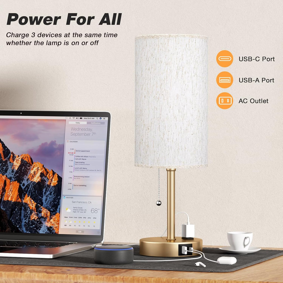 Dicoool Bedside Table Lamp for Bedroom - Small Desk Lamp with USB Ports