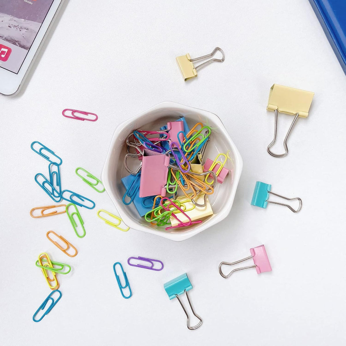 Paper Clip Holder Ceramic Paper Clip Holders Floral Paperclips Holder Dispenser Cute Gold Line Paper Clip Organizer for Desk Binder Clip Holder Bobby Pin Hair Clip Holder Gift for Office Pink Flowers