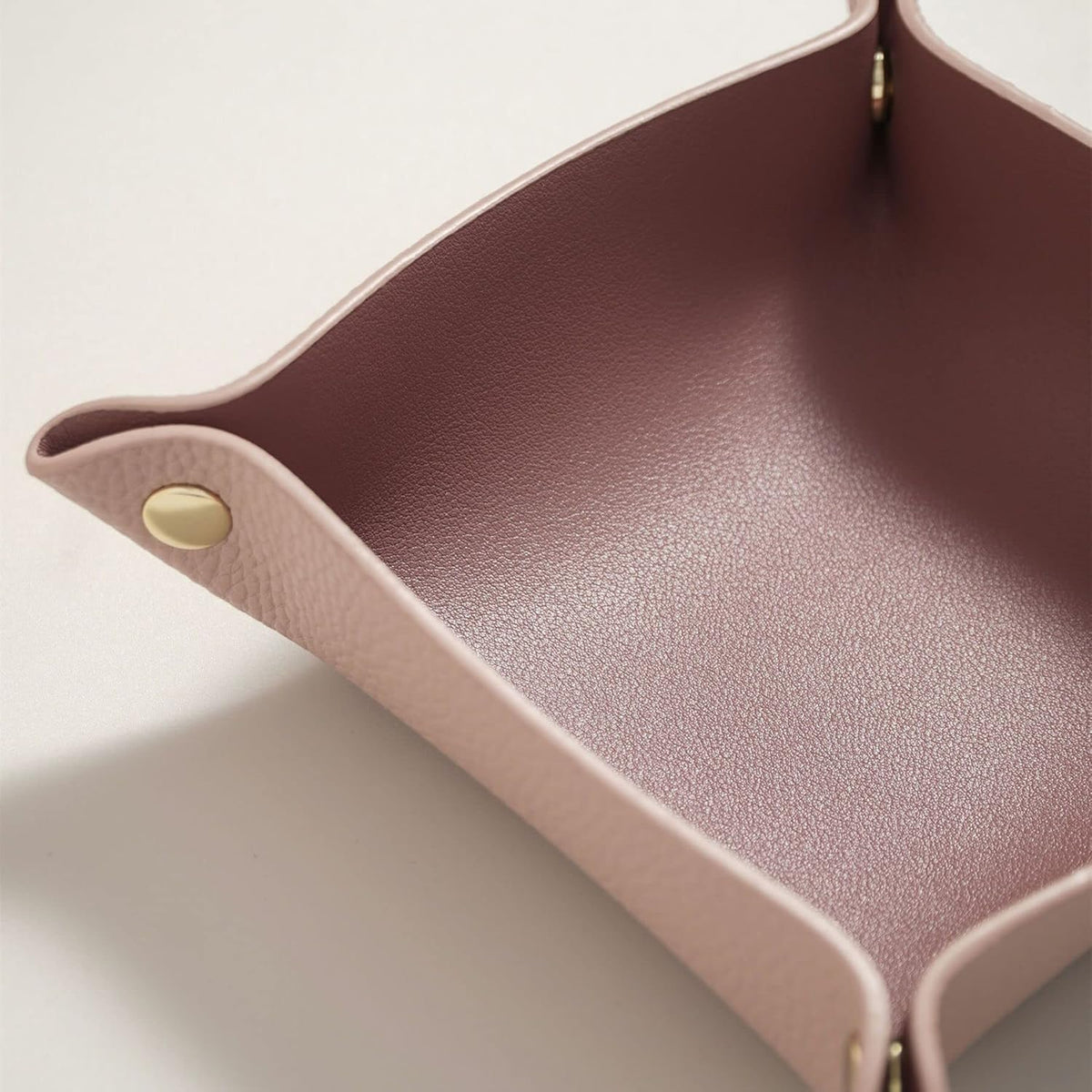 OLETHA Small Foldable Valet Tray, Travel Essentials for Women, Portable Catchall Organizer for Jewelry & Keys, for Hotel Nightstands, Home Office & Desk, Aesthetic Faux Leather, Light Taupe