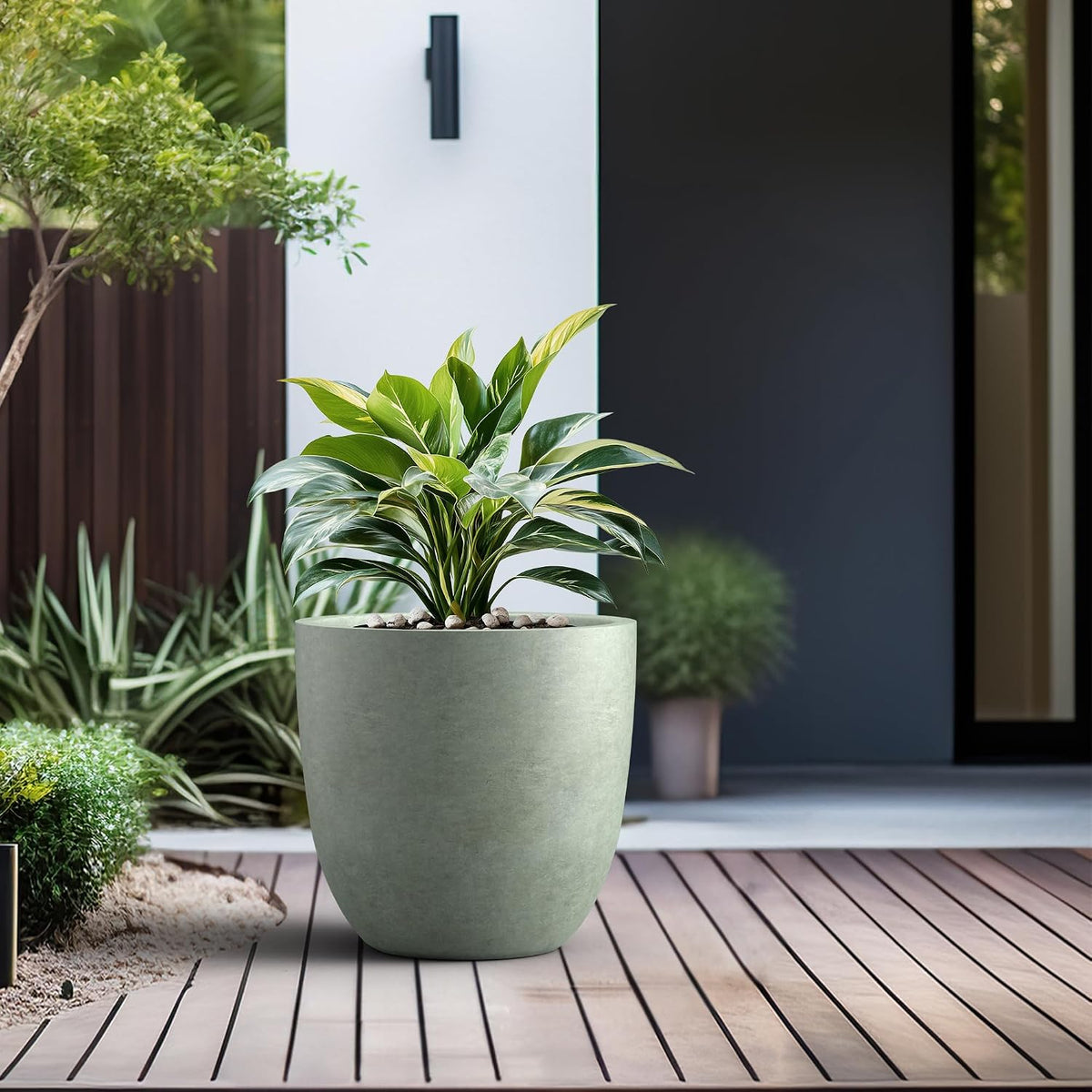 Kante 8.9" H x 10" W Small Concrete Planter, Compact Desktop Plant Pot with Drainage Hole & Rubber Plug – Lightweight Breathable Cement Container for Succulents, Cactus, Herbs, Indoor Outdoor, Gift