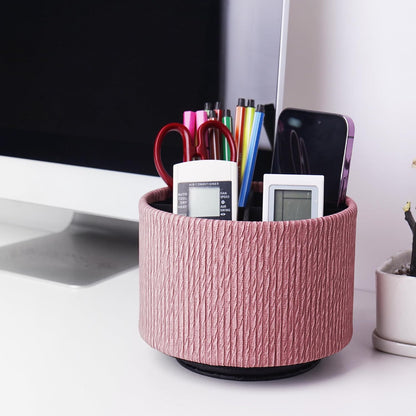 Round Leather Art Supply Organizer,Remote Control Holder,360 Degree Rotating,Multi-Functional Pencil Holder,4 Compartments Desktop Stationary Organizer(1-Blue Bird) - Colors A