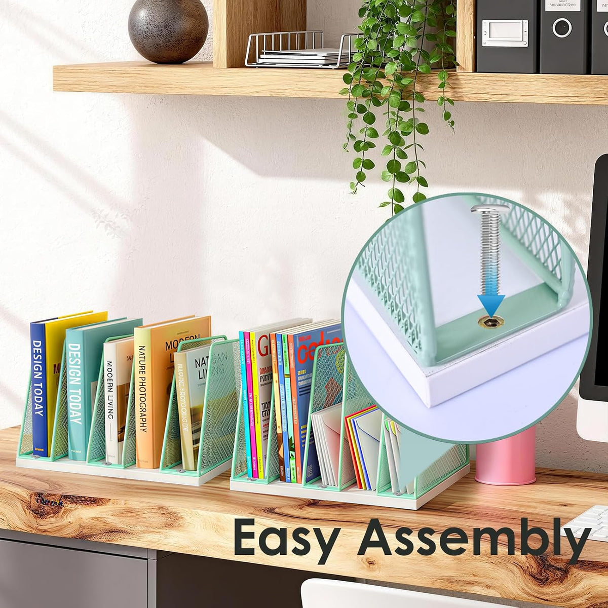 AUPSEN 5-Section File Organizer for Desk, Wood Mesh Desktop File Organizer, File Sorter Storage Rack, Vertical Folder Holder for Files, Magazines, Books (Black)