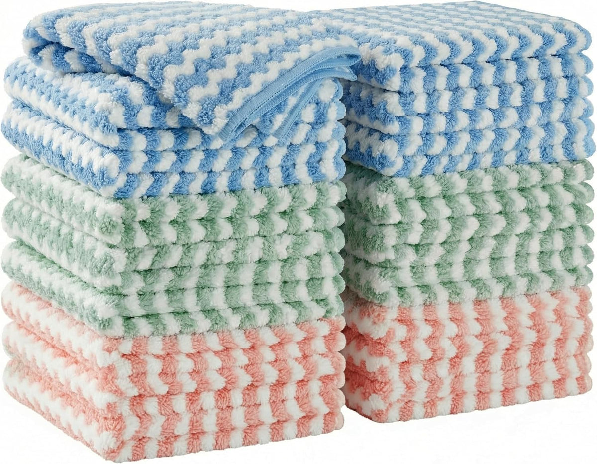 18 Pack Microfiber Cleaning Cloth, Kitchen Towels for Dish Drying Washing, Absorbent Streak Free Lint Free Rags for Cleaning, Reusable and Washable Towels - 10" x 10"